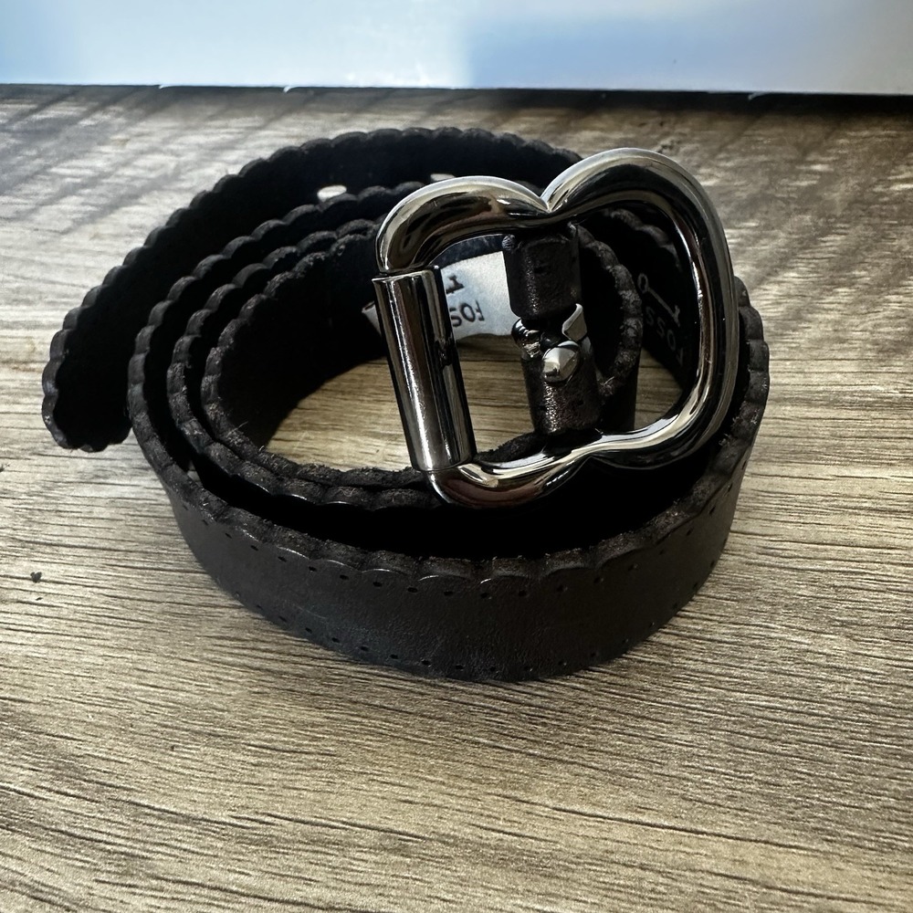 Fossil Women's Belt Black Scalloped Leather Detailed Feminine Boho Mid Width Sm